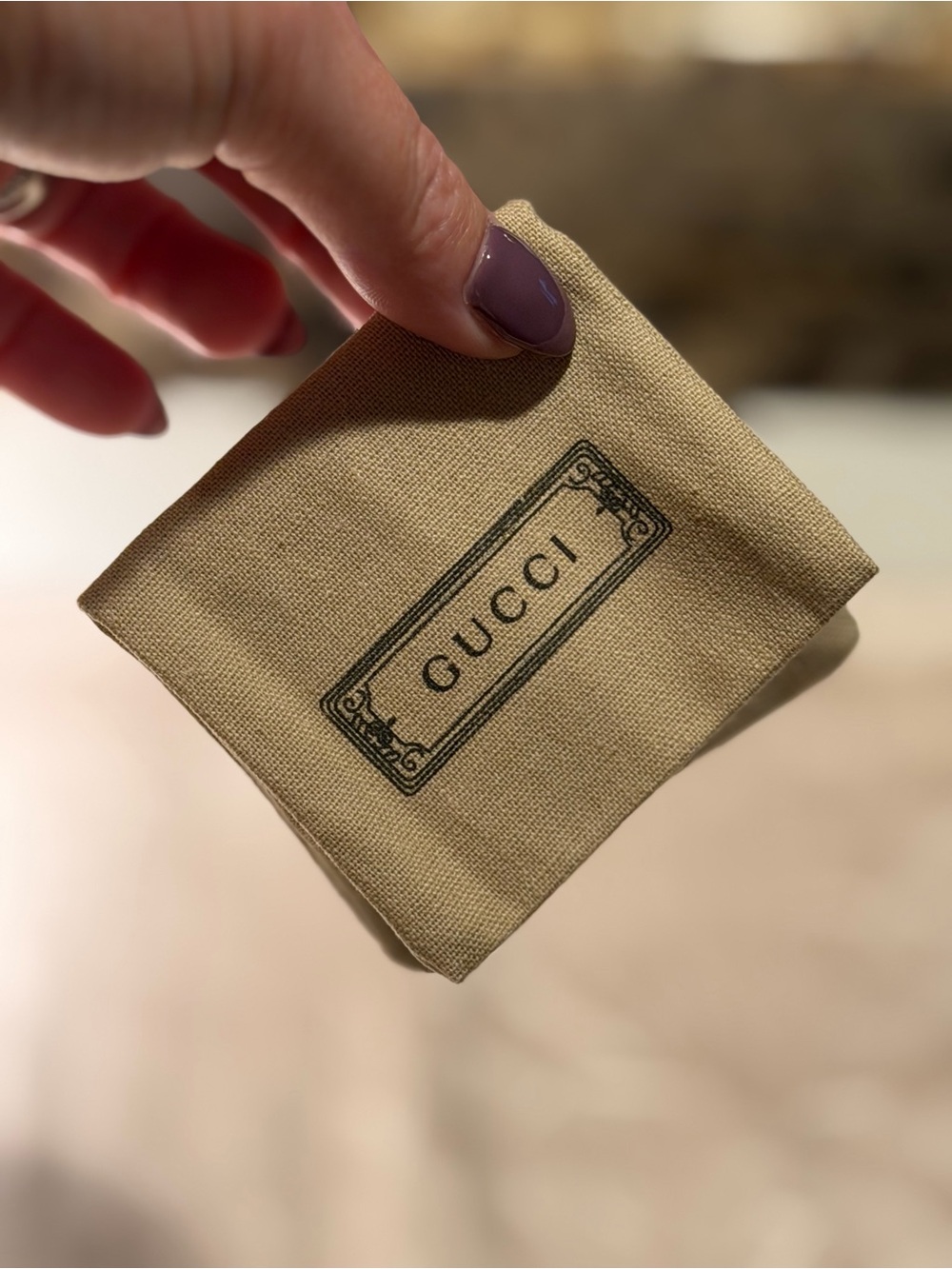 Gucci Tan Canvas Small Jewelry Pouch with Black Logo Pristine